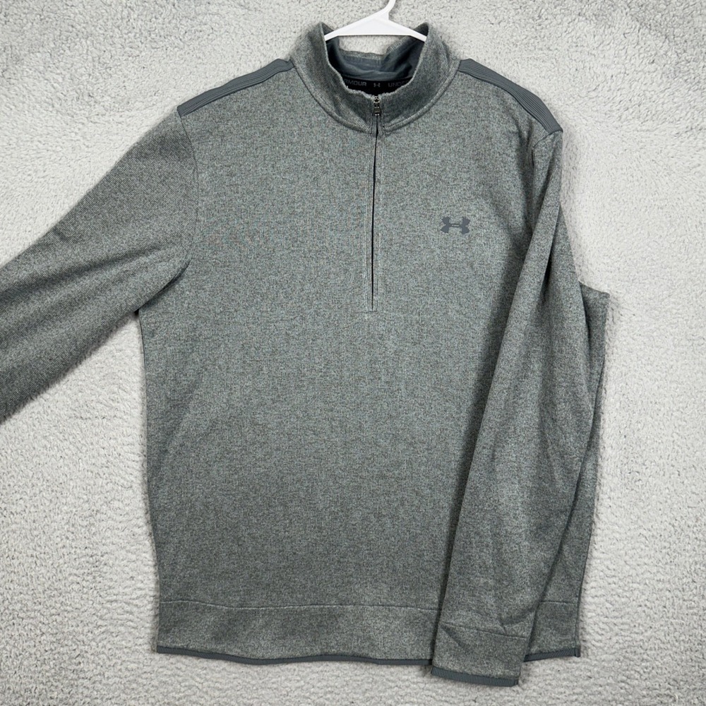 Under Armour Sweater Mens Large Gray Cold Gear Knit Quarter Zip Pullover EUC